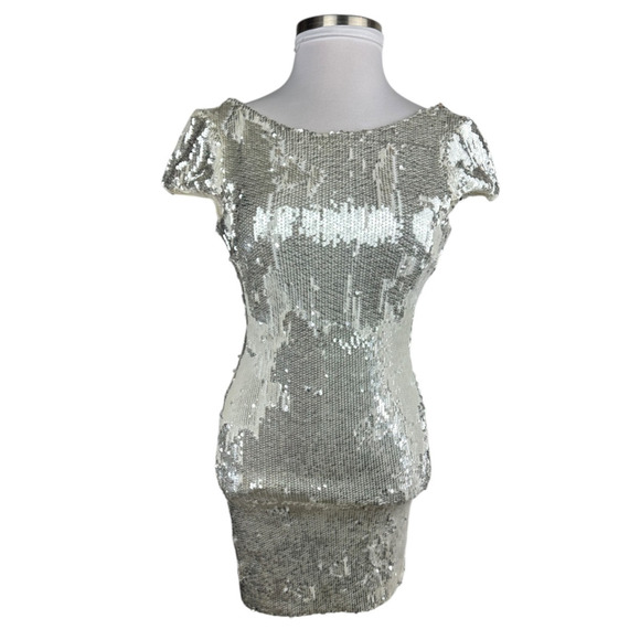 Dress the Population Sequin Tabitha Body Con Sheath Mini Dress Ivory Size Medium - Picture 2 of 13